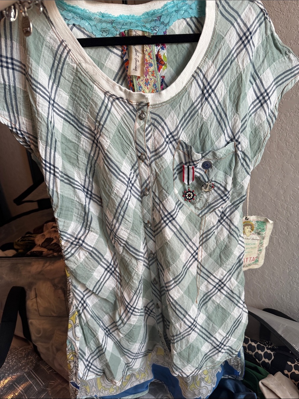 Aratta silent journey button down blouse floral chiffon back and jewel detail
